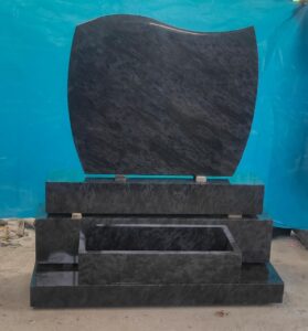 C 1 Shaped Granite Headstone Blue Lagoon with Flower set